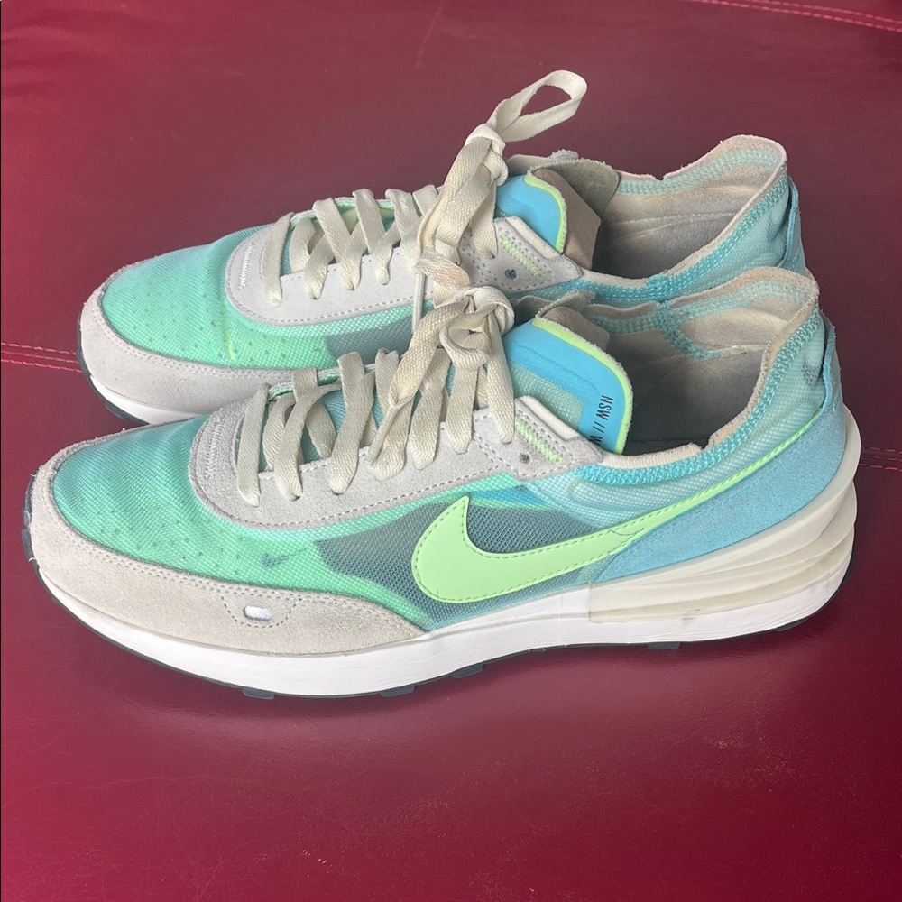 Nike Waffle One Bleached Aqua Lime Glow Running Sneakers Women's 10